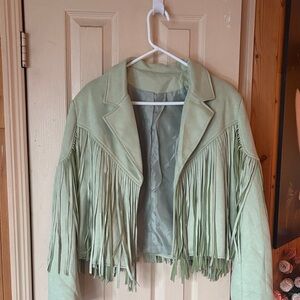 Fringe Suede Jacket - Light Green